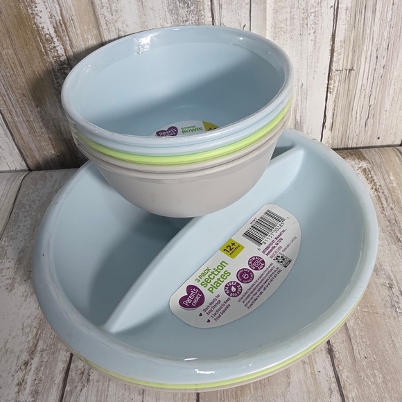 Parents Choice Other - Parents Choice 2 Piece Section Plates and 3 Piece Bowls Baby Toddler Feeding Set